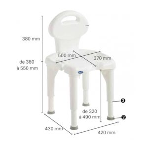Dimensions Chaise de douche avec dossier amovible