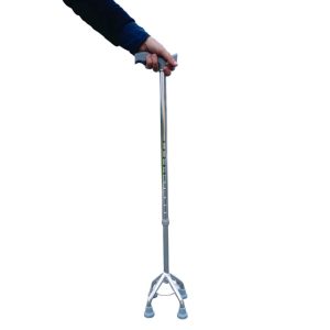 Canne quadripode Ã  base étroite réglable en hauteur avec poignée ergonomique