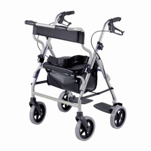 Rollator 4 roues combinée avec chaise de transfert et dossier souple