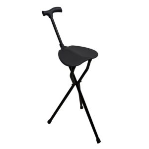 Canne tripode avec siège en position ouverte