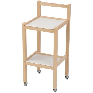 Table roulante en bois de hêtre avec deux étagères mélaminées
